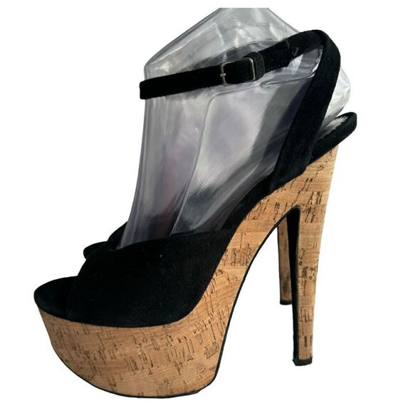 Carlo Rossetti Cork Platform Pump Open Toe Black/Tan Women’s Shoe Size 8.5 - Picture 1 of 8